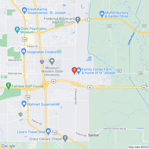 Nodaway Valley Bank location map: 1302 S Riverside Rd, St Joseph, MO